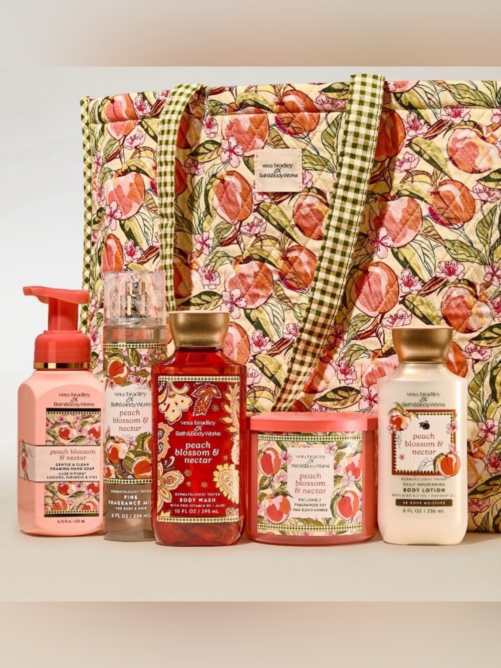 Vera Bradley x Bath & Body Works Tote Bag and Peach Blossom & Nectar Set - Picture 1 of 13